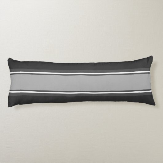 Sportstripes grijs wit + uw achtergrondkleur lichaamskussen (Achterkant)