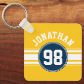 SportStripes Navy Blue & Yellow Name Number Sleutelhanger (Voorkant)