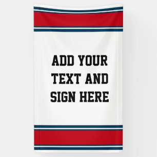 SPORTSTRIPES - Red Blue White + uw ideeën Spandoek