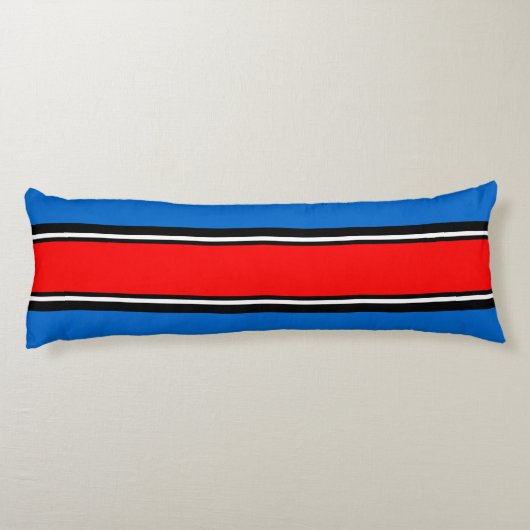Sportstripes rood zwart + uw achtergrondkleur lichaamskussen (Achterkant)