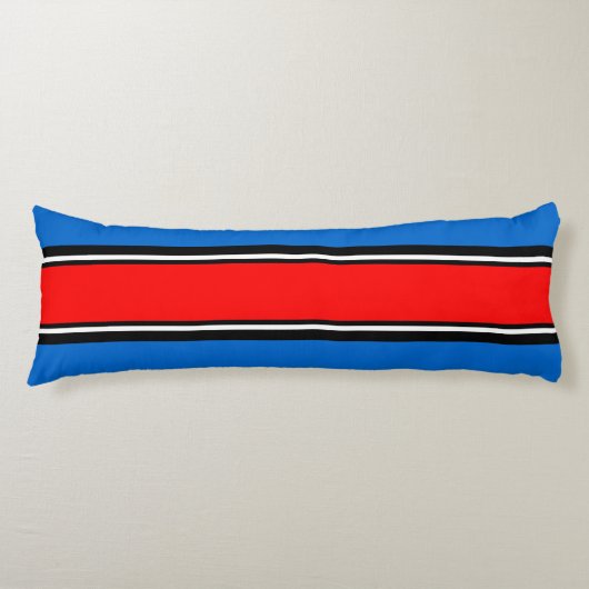 Sportstripes rood zwart + uw achtergrondkleur lichaamskussen (Voorkant)