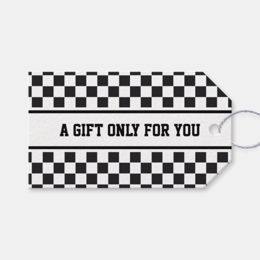 SPORTSTRIPES - zwart wit + jouw tekst Cadeaulabel (Voorkant (Horizontaal))