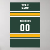 Sportteam Jouw Naam Nummer Groen Goud Wit Poster (Voorkant)