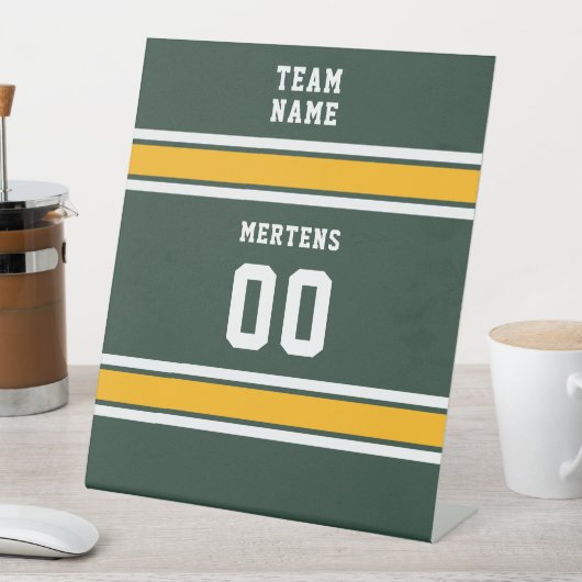 Sportteam Jouw naam Nummer Groen Goud Wit Reclamebord Met Voetstuk (Insitu)