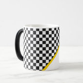 Sportteam kleuren zwart checkboard nummer magische mok (Voorkant links)