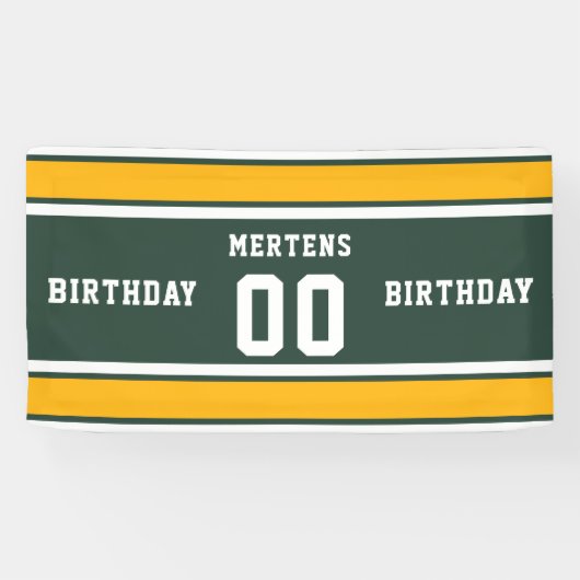 Sportteam Naam Nummer Groen Goud Wit Verjaardag Spandoek (Horizontaal)