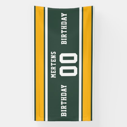 Sportteam Naam Nummer Groen Goud Wit Verjaardag Spandoek (Verticaal)