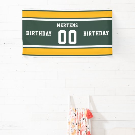 Sportteam Naam Nummer Groen Goud Wit Verjaardag Spandoek (Insitu)