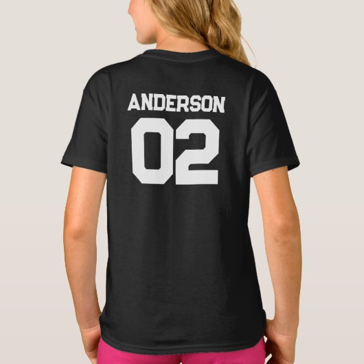 Sportteam naam nummer onderliggend onderstel match t-shirt (Achterkant)