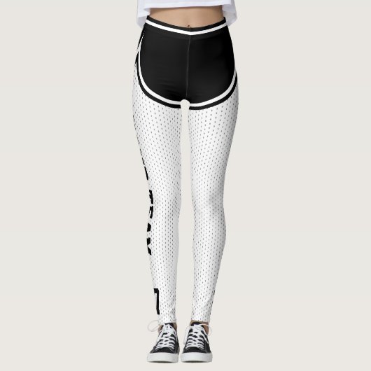 Sportteam Naam Nummer Wit Zwart Dot Shorts Leggings (Voorkant)