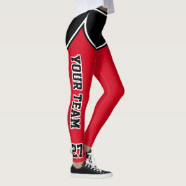 Sportteam Naam Nummer Zwart Rood Dot Shorts Leggings