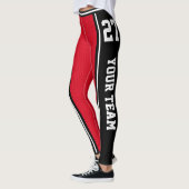Sportteam Naam Nummer Zwart Rood Gestreept Leggings (Links)
