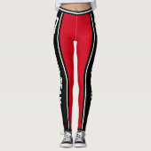 Sportteam Naam Nummer Zwart Rood Gestreept Leggings (Voorkant)