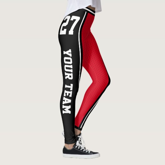 Sportteam Naam Nummer Zwart Rood Gestreept Leggings (Rechts)