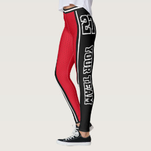 Sportteam Naam Nummer Zwart Rood Vet Gestreept Leggings