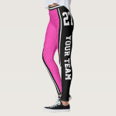 Sportteam Naam Nummer Zwart Roze Gestreept Leggings (Links)