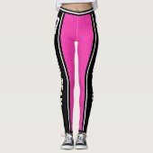 Sportteam Naam Nummer Zwart Roze Gestreept Leggings (Voorkant)