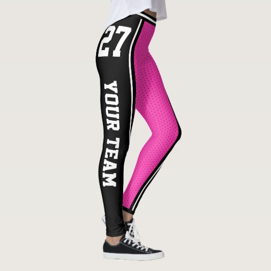 Sportteam Naam Nummer Zwart Roze Gestreept Leggings (Rechts)