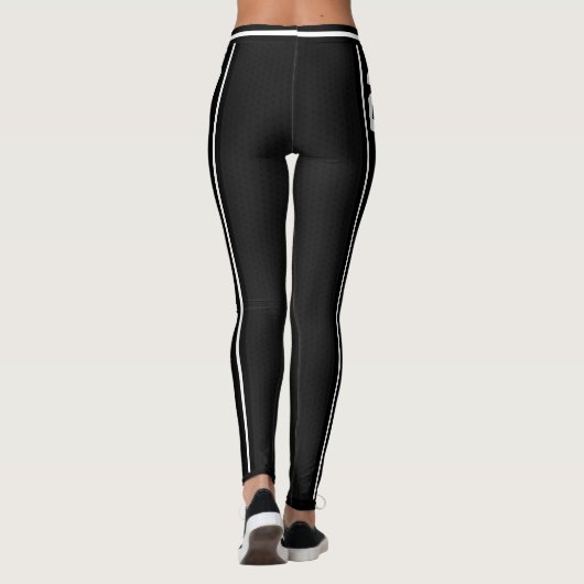 Sportteam Naam Nummer Zwart Wit Gestreept Leggings (Achterkant)