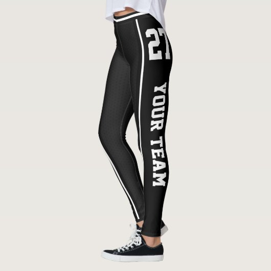 Sportteam Naam Nummer Zwart Wit Gestreept Leggings (Links)
