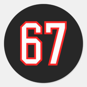 Sportteam Nummer #67 Wit Rood Varsity Nummer 67 Ronde Sticker