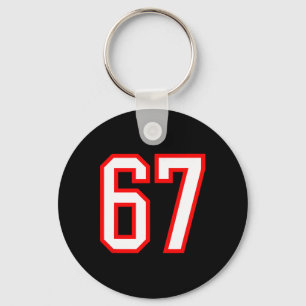 Sportteam Nummer #67 Wit Rood Varsity Nummer 67 Sleutelhanger