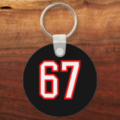 Sportteam Nummer #67 Wit Rood Varsity Nummer 67 Sleutelhanger (Voorkant)