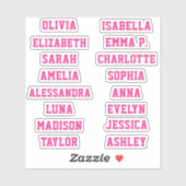 Sportteam Roze Meisje Aangepaste 16 Namen Set Sticker (Vel)