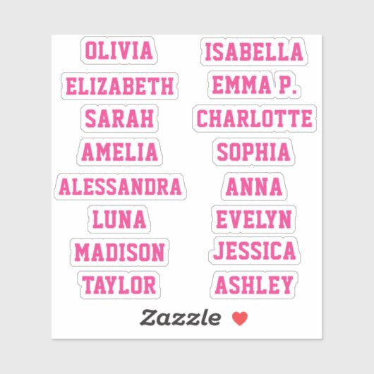 Sportteam Roze Meisje Aangepaste 16 Namen Set Sticker (Vel)