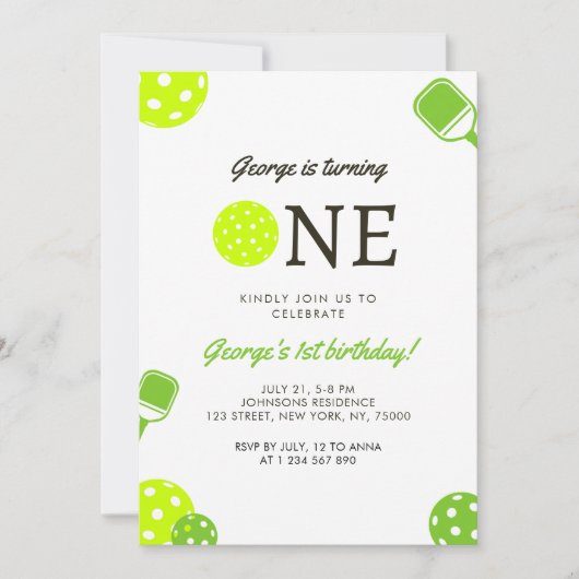 Sportthema 1e verjaardag van Pickleball Ball Paddl Save The Date (Voorkant)