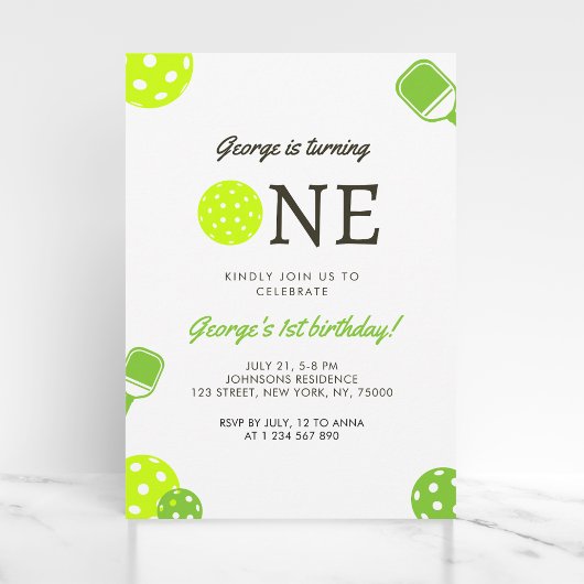 Sportthema 1e verjaardag van Pickleball Ball Paddl Save The Date