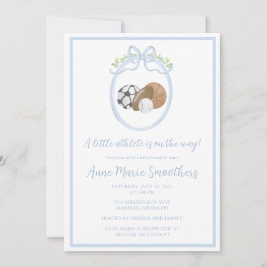 Sportthema baby shower Waterverf Kaart (Voorkant)