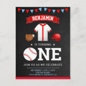 Sportthema Baseball Player 1e verjaardag Uitnodiging Briefkaart (Voorkant)