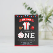 Sportthema Baseball Player 1e verjaardag Uitnodiging Briefkaart (Staand voorkant)