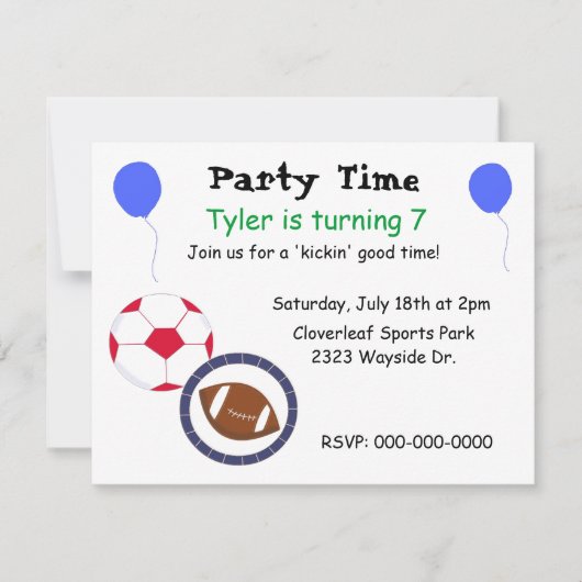 Sportthema Birthday Party - uitnodiging (Voorkant)