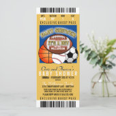 Sportthema (blauw/geel) Baby shower Kaart (Staand voorkant)