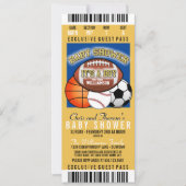 Sportthema (blauw/geel) Baby shower Kaart (Voorkant)