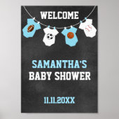 Sportthema Chalkboard Blue Boy Baby shower Poster (Voorkant)