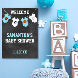 Sportthema Chalkboard Blue Boy Baby shower Poster