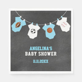Sportthema Chalkboard Blue Boy Baby shower Servet