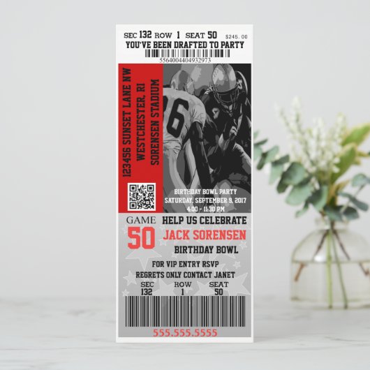 Sportthema Football Ticket Verjaardagsfeest Kaart (Staand voorkant)