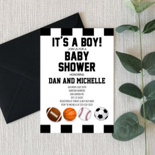 Sportthema Het is een jongen! Baby shower uitnodig Kaart