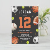 Sportthema Sinaasappel Grijs Verjaardagsfeest Kaart (Staand voorkant)