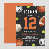 Sportthema Sinaasappel Grijs Verjaardagsfeest Kaart (Voorkant / Achterkant)