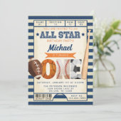 Sportticket 1e verjaardagsfeestje kaart (Staand voorkant)