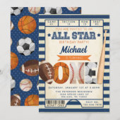 Sportticket 1e verjaardagsfeestje kaart (Voorkant / Achterkant)