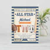 Sportticket 2e verjaardagsfeestje kaart (Staand voorkant)