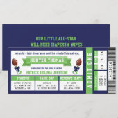 Sportticket Baby shower Invitation, Blauw, Groen Kaart (Voorkant / Achterkant)