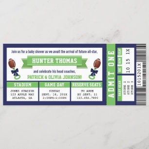 Sportticket Baby shower Invitation, Blauw, Groen Kaart