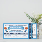 Sportticket Baby shower Invitation, Blauw Kaart (Staand voorkant)